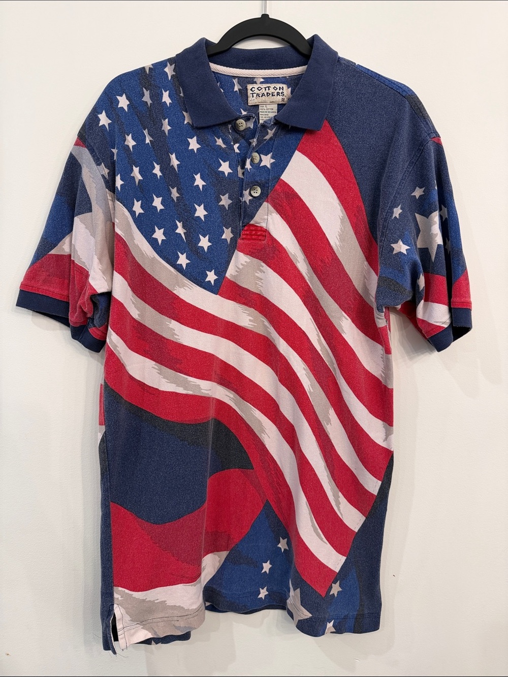 Cotton Traders Men’s Patriotic Polo Shirt - Red, White & Blue All Over Flag